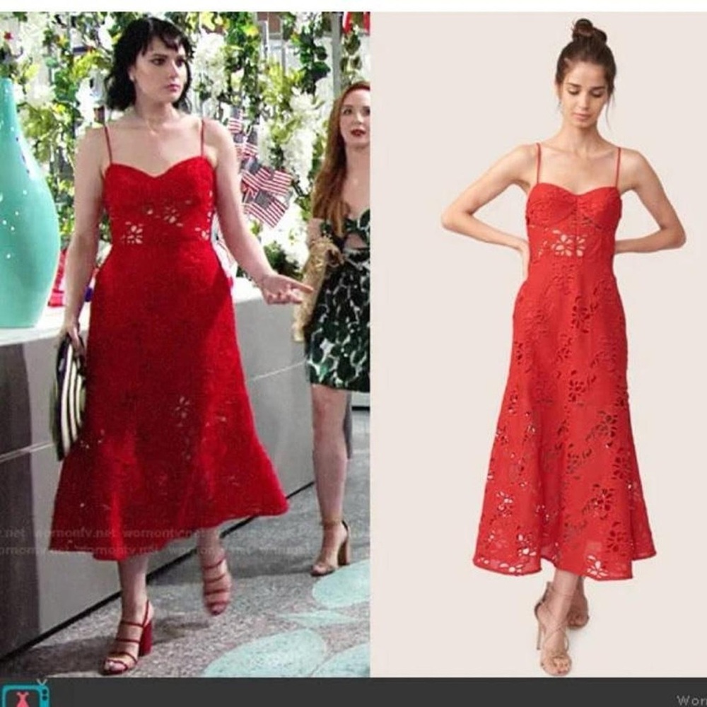 Allen Schwartz beautiful red midi dress with cut out details‎ Size: 0